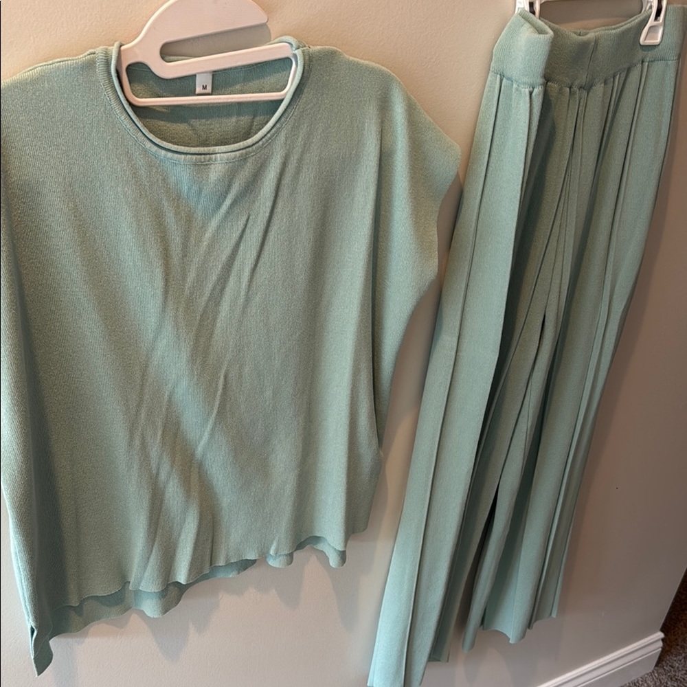 Mint Green Knit Top and Pants Set
